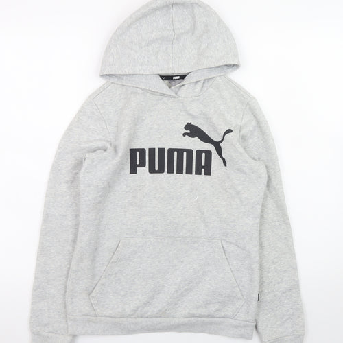 Puma Grey Teens 164 Pullover Hoodie with Logo Front