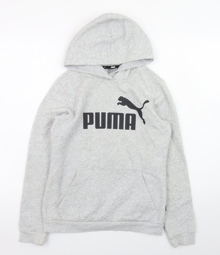 Puma Grey Teens 164 Pullover Hoodie with Logo Front
