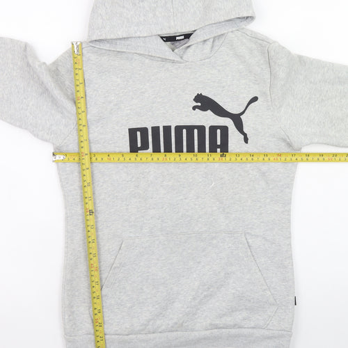 Puma Grey Teens 164 Pullover Hoodie with Logo Front