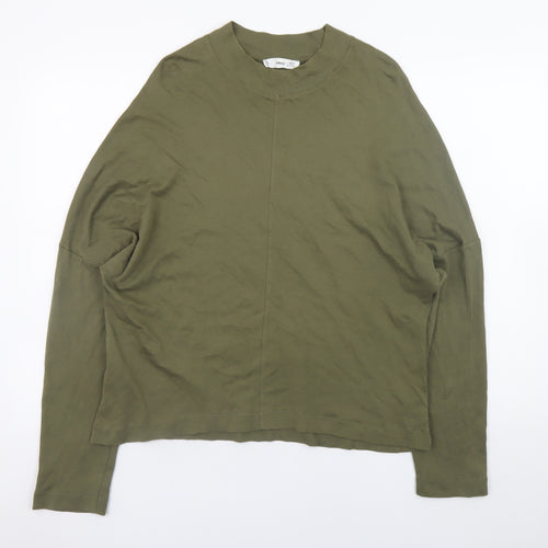 Mango Womens Green Long Sleeve Basic Cotton T-Shirt Size L