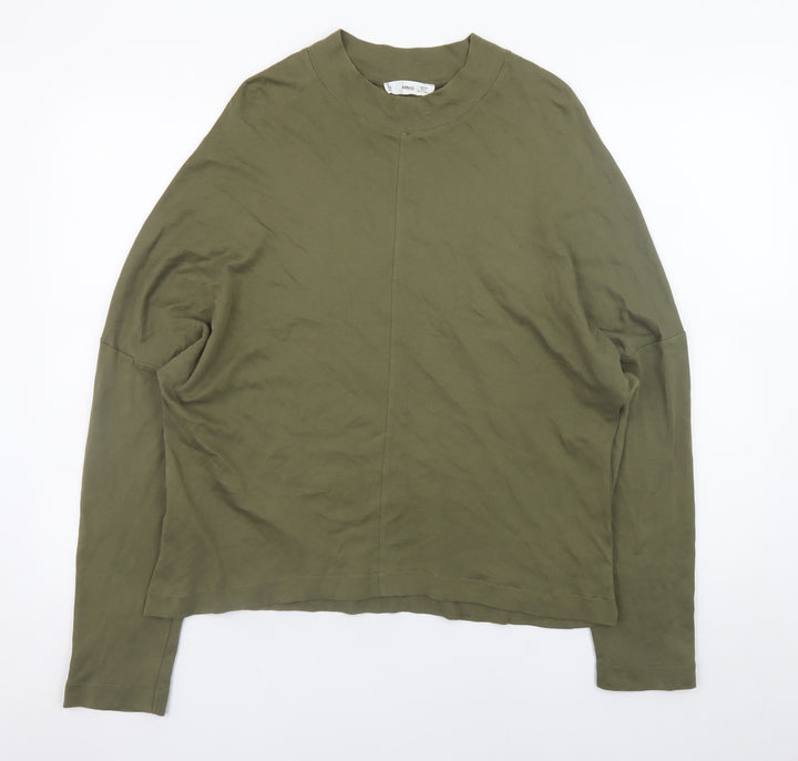 Mango Womens Green Long Sleeve Basic Cotton T-Shirt Size L