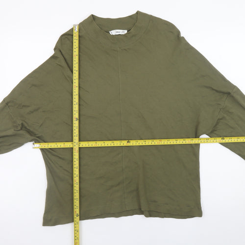 Mango Womens Green Long Sleeve Basic Cotton T-Shirt Size L