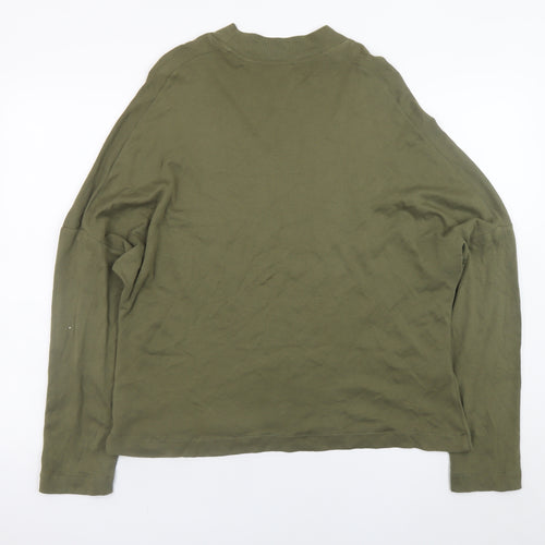 Mango Womens Green Long Sleeve Basic Cotton T-Shirt Size L