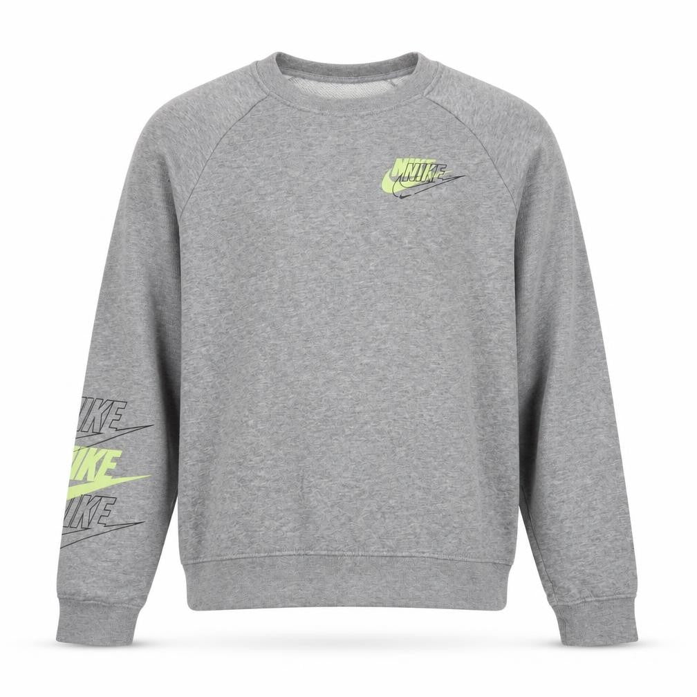 Front view of Nike Men's Grey Logo Pullover Sweatshirt, size S, Regular Fit