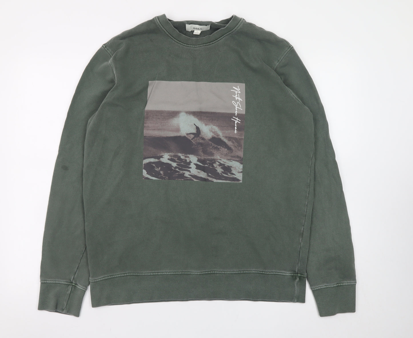 Marks and Spencer Men's Green Graphic Surf Sweatshirt Size L