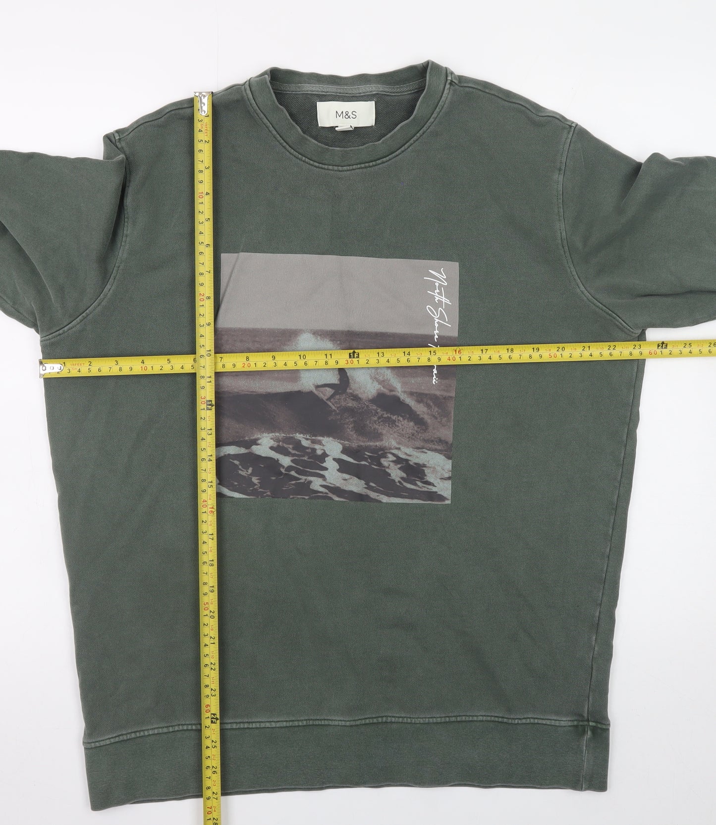 Marks and Spencer Men's Green Graphic Surf Sweatshirt Size L