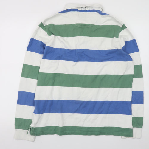 Marks and Spencer Mens Green Blue Stripe Rugby Shirt Large Cotton