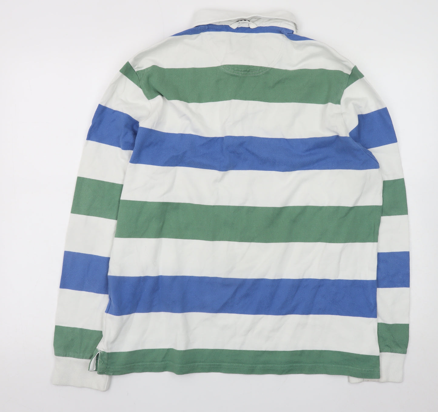 Marks and Spencer Mens Green Blue Stripe Rugby Shirt Large Cotton