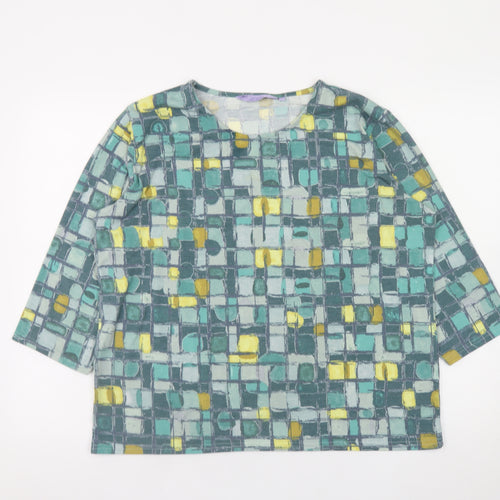 Honor Millburn Womens Multicoloured Geometric 3/4 Sleeve Stretch Top Size L