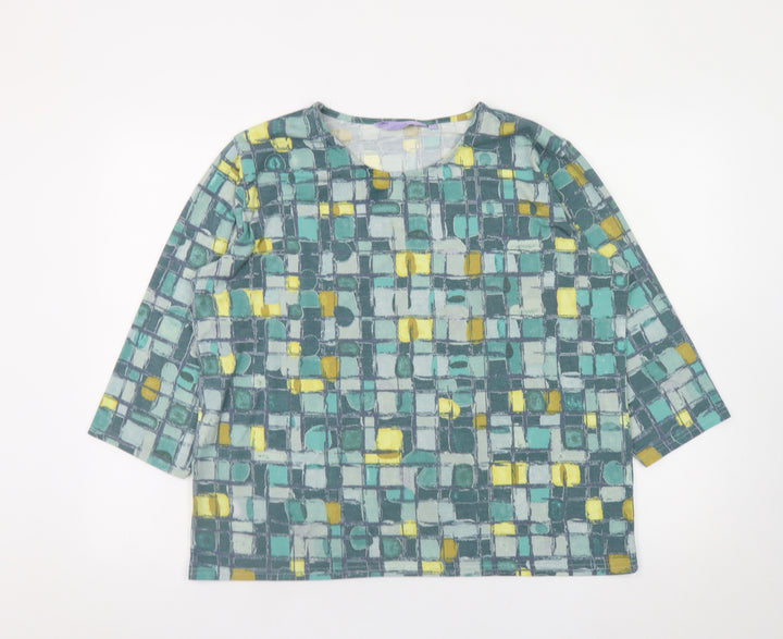 Honor Millburn Womens Multicoloured Geometric 3/4 Sleeve Stretch Top Size L