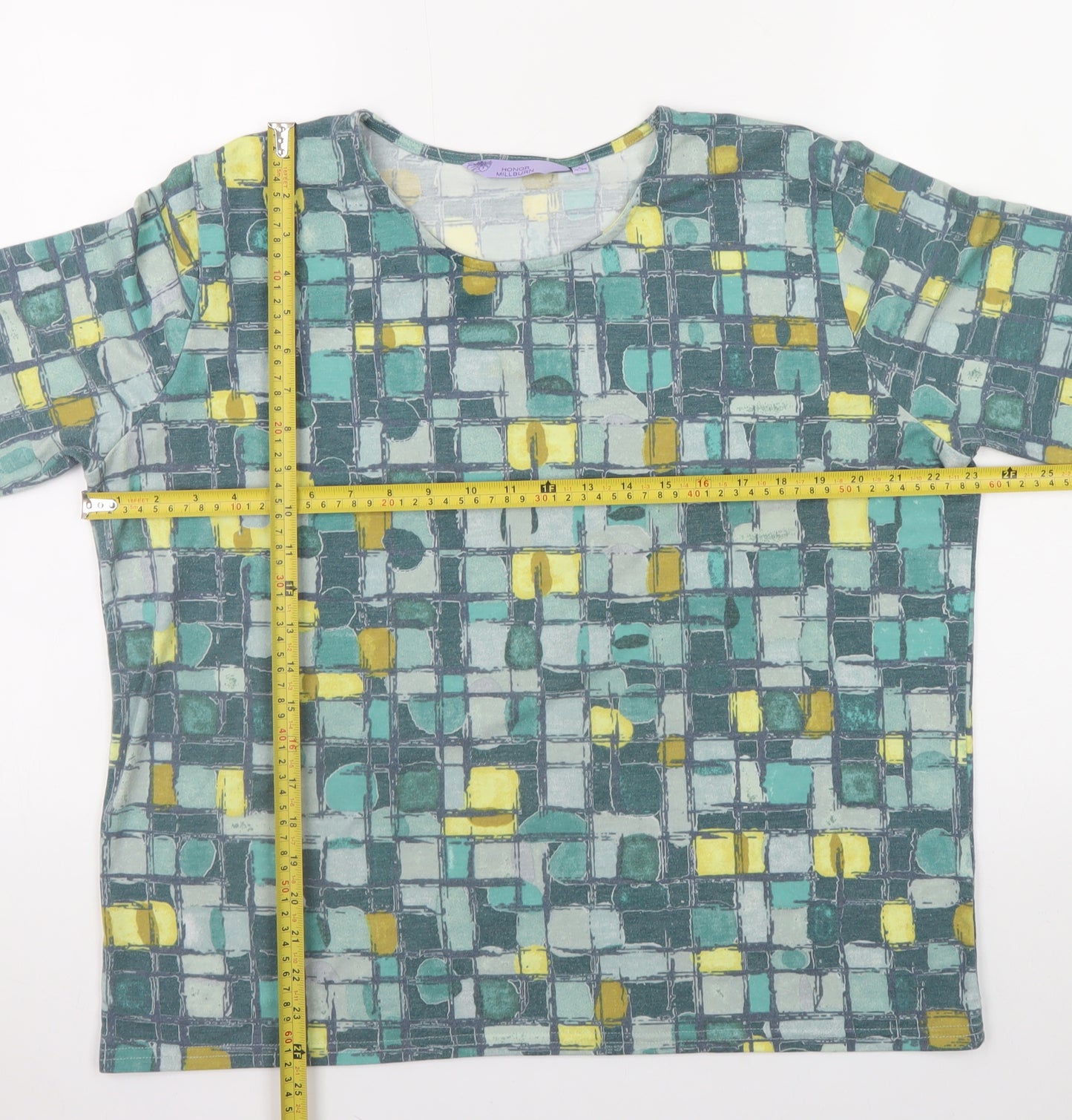 Honor Millburn Womens Multicoloured Geometric 3/4 Sleeve Stretch Top Size L