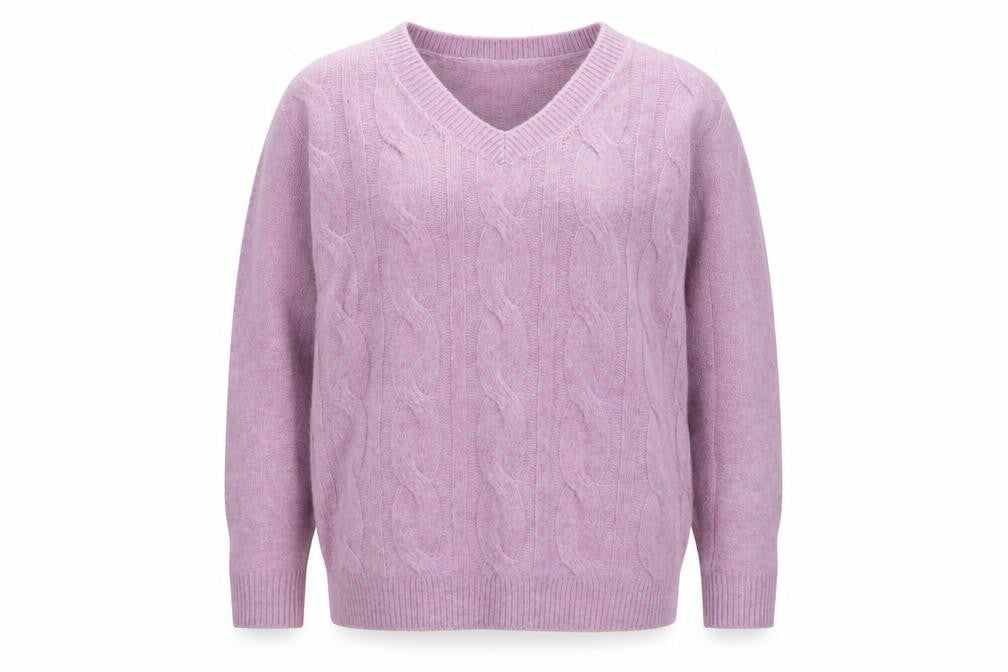 Bonmarché Women’s Pink V-Neck Cable Knit Jumper Size 18