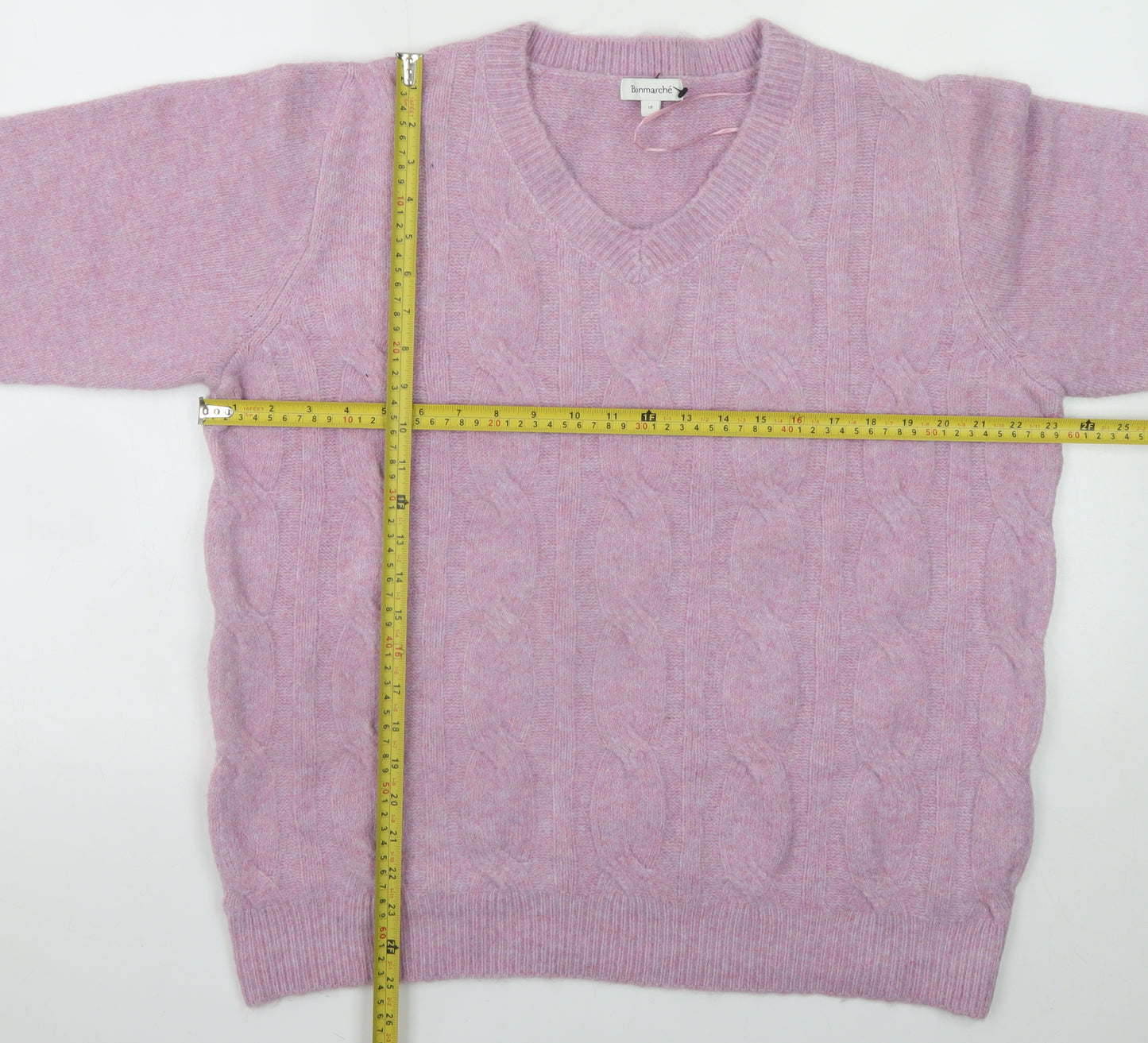 Bonmarché Women’s Pink V-Neck Cable Knit Jumper Size 18