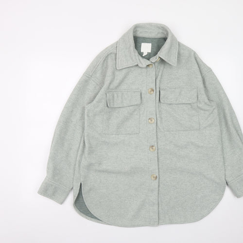 H&M Women’s Grey Shacket Jacket S Long Sleeve Buttoned Casual