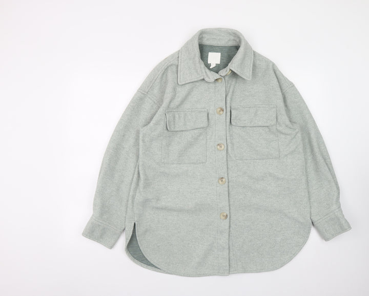 H&M Women’s Grey Shacket Jacket S Long Sleeve Buttoned Casual