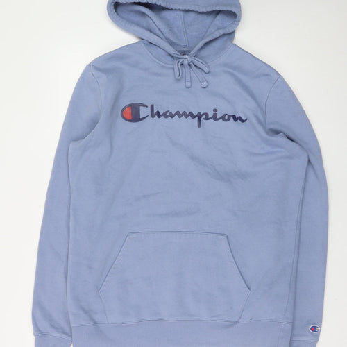 Champion Men's Blue Pullover Hoodie Size M Graphic Logo Fleece