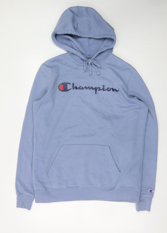 Champion Men's Blue Pullover Hoodie Size M Graphic Logo Fleece