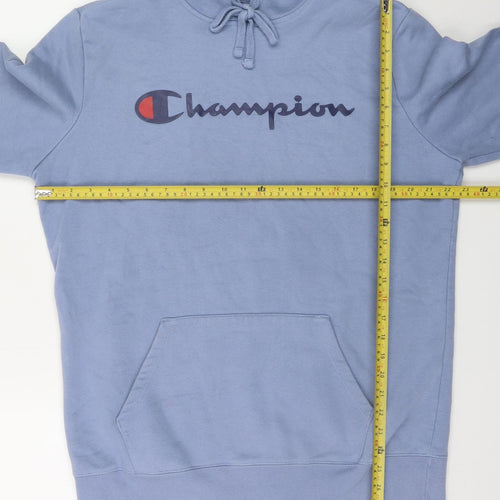 Champion Men's Blue Pullover Hoodie Size M Graphic Logo Fleece