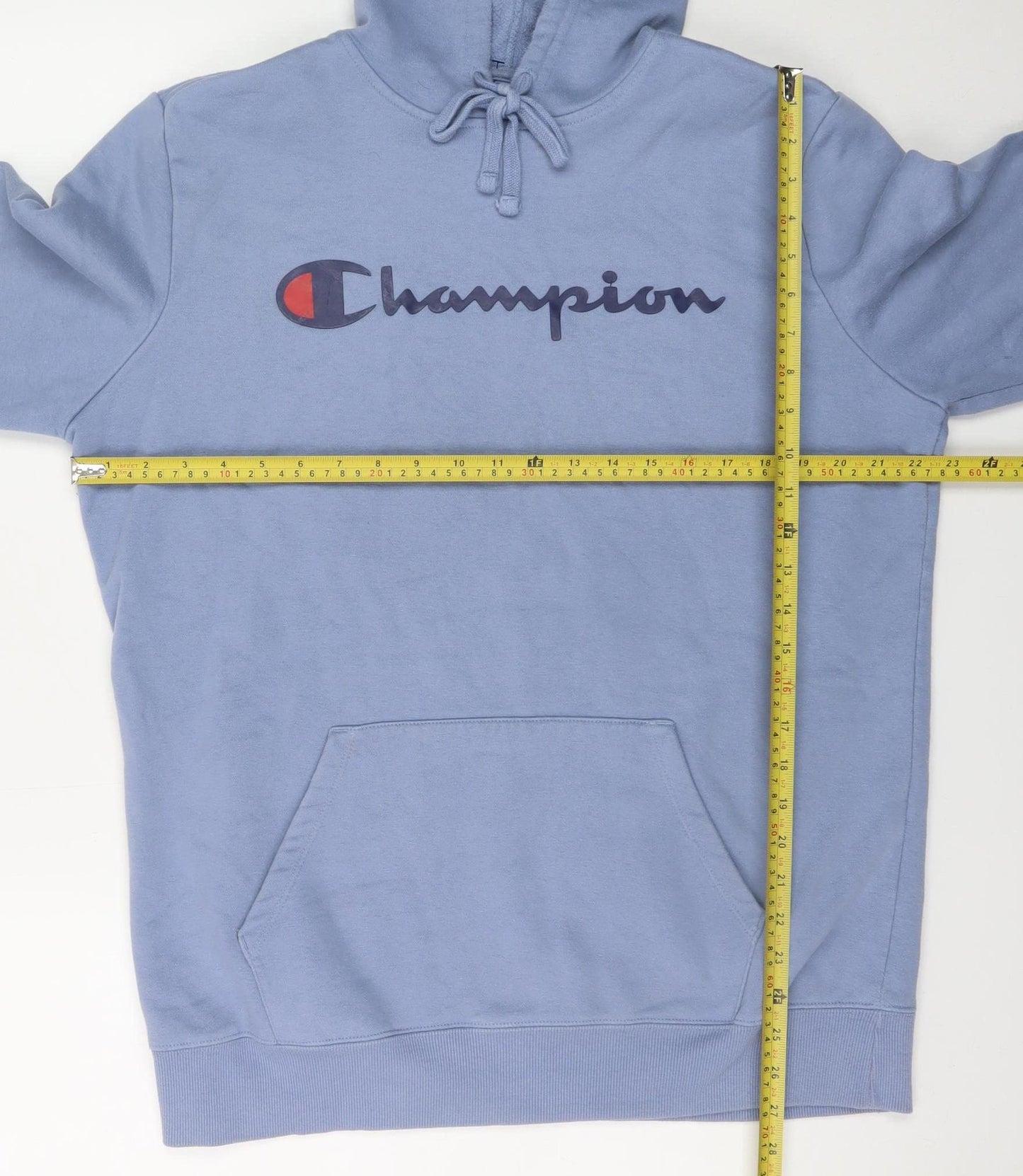 Champion Men's Blue Pullover Hoodie Size M Graphic Logo Fleece
