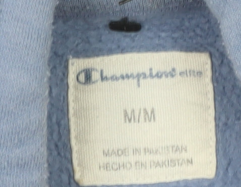 Champion Men's Blue Pullover Hoodie Size M Graphic Logo Fleece