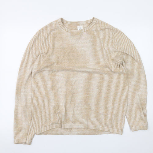GAP Womens Beige Striped Cotton Linen Crew Neck Jumper M