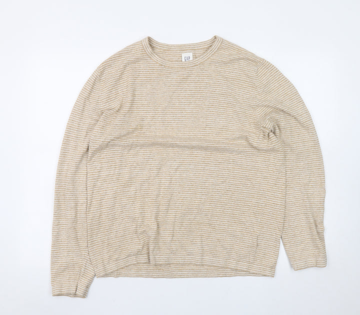 GAP Womens Beige Striped Cotton Linen Crew Neck Jumper M