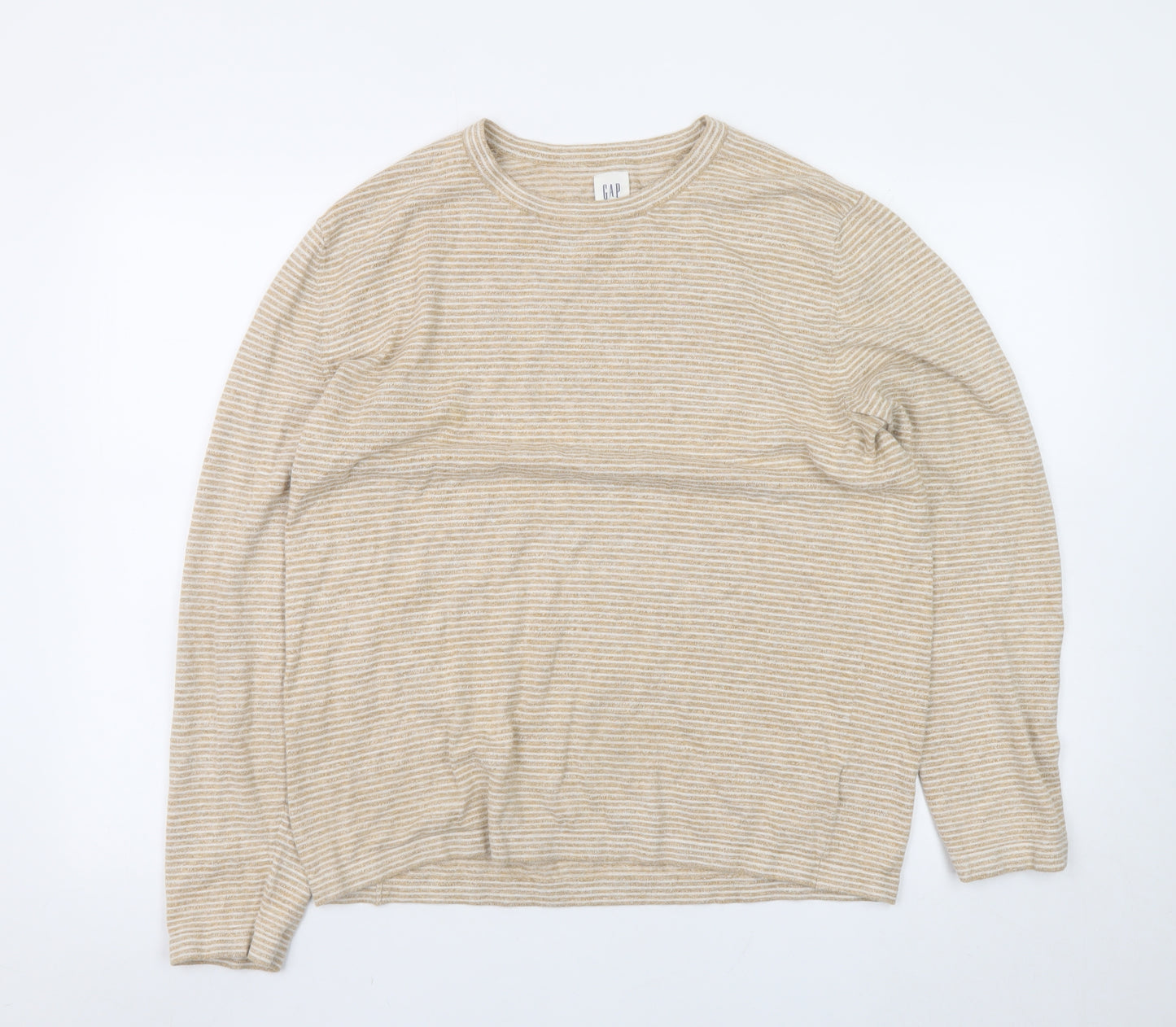 GAP Womens Beige Striped Cotton Linen Crew Neck Jumper M