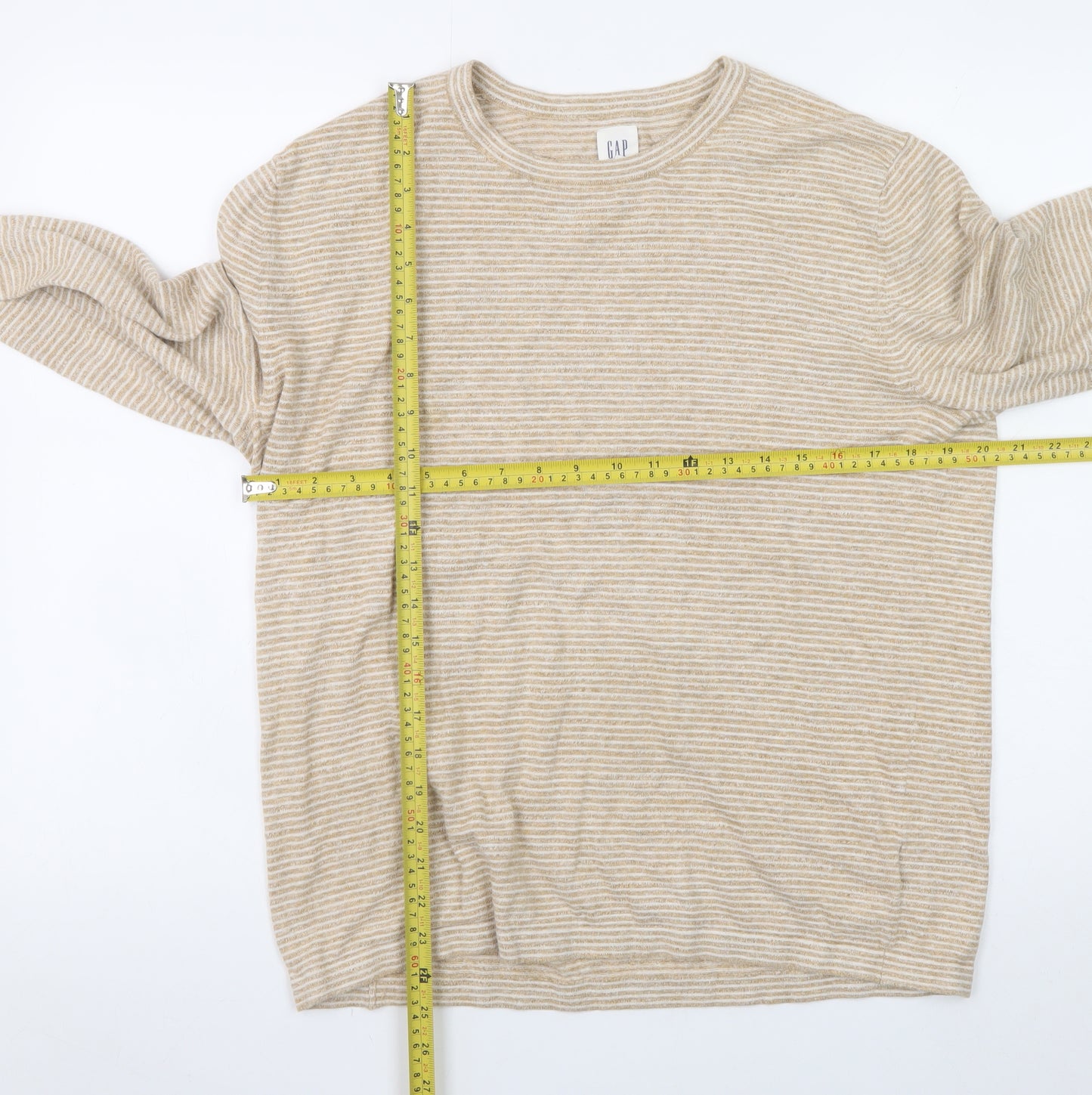 GAP Womens Beige Striped Cotton Linen Crew Neck Jumper M
