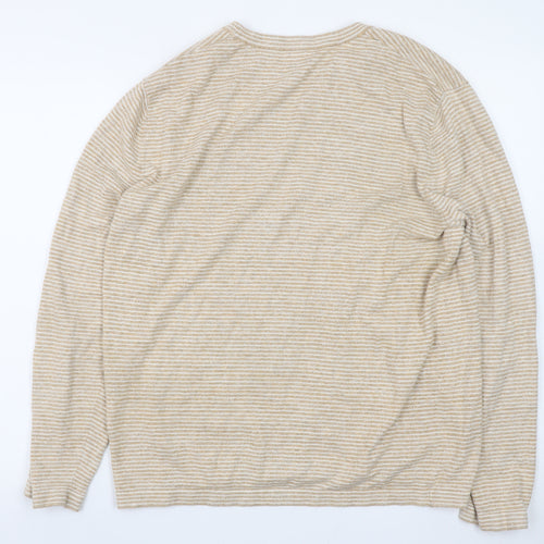 GAP Womens Beige Striped Cotton Linen Crew Neck Jumper M