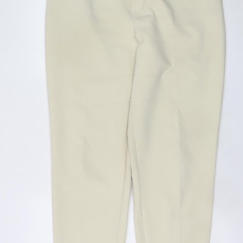 ZARA Women Beige Pleated Tapered Trousers L Size Tailored Workwear