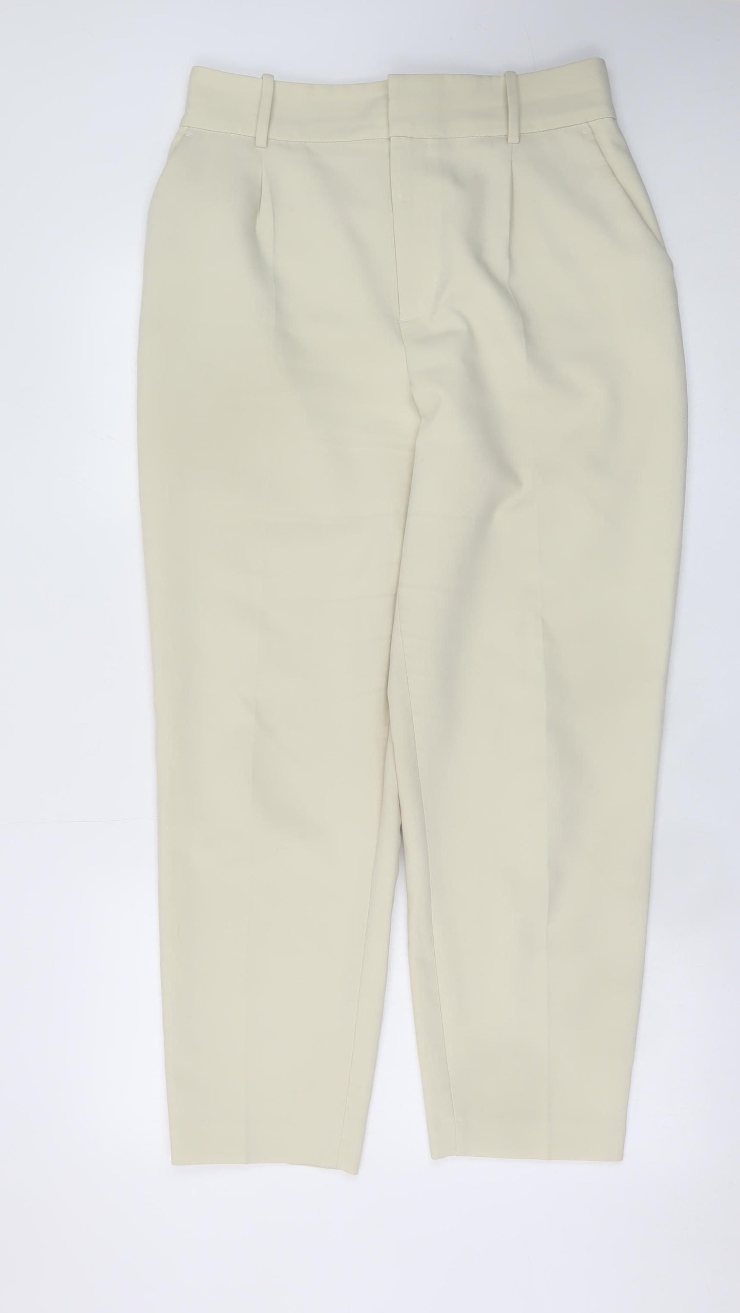 ZARA Women Beige Pleated Tapered Trousers L Size Tailored Workwear