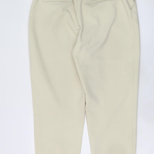 ZARA Women Beige Pleated Tapered Trousers L Size Tailored Workwear