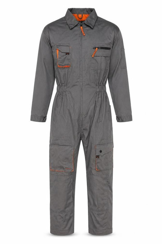 Front view of Deltaplus Men's Grey Cargo Workwear Trousers M Regular Fit