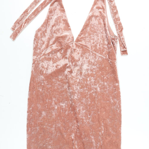 H&M Divided Womens Pink Velvet Slip Dress Size 8 Sleeveless Party Style