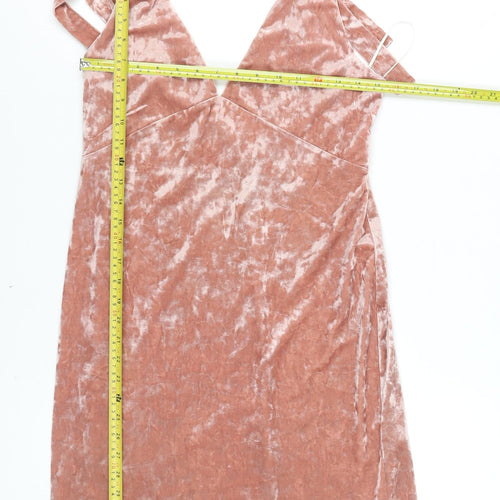 H&M Divided Womens Pink Velvet Slip Dress Size 8 Sleeveless Party Style