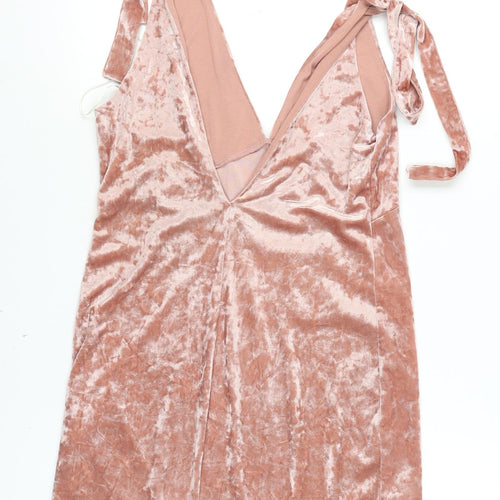 H&M Divided Womens Pink Velvet Slip Dress Size 8 Sleeveless Party Style