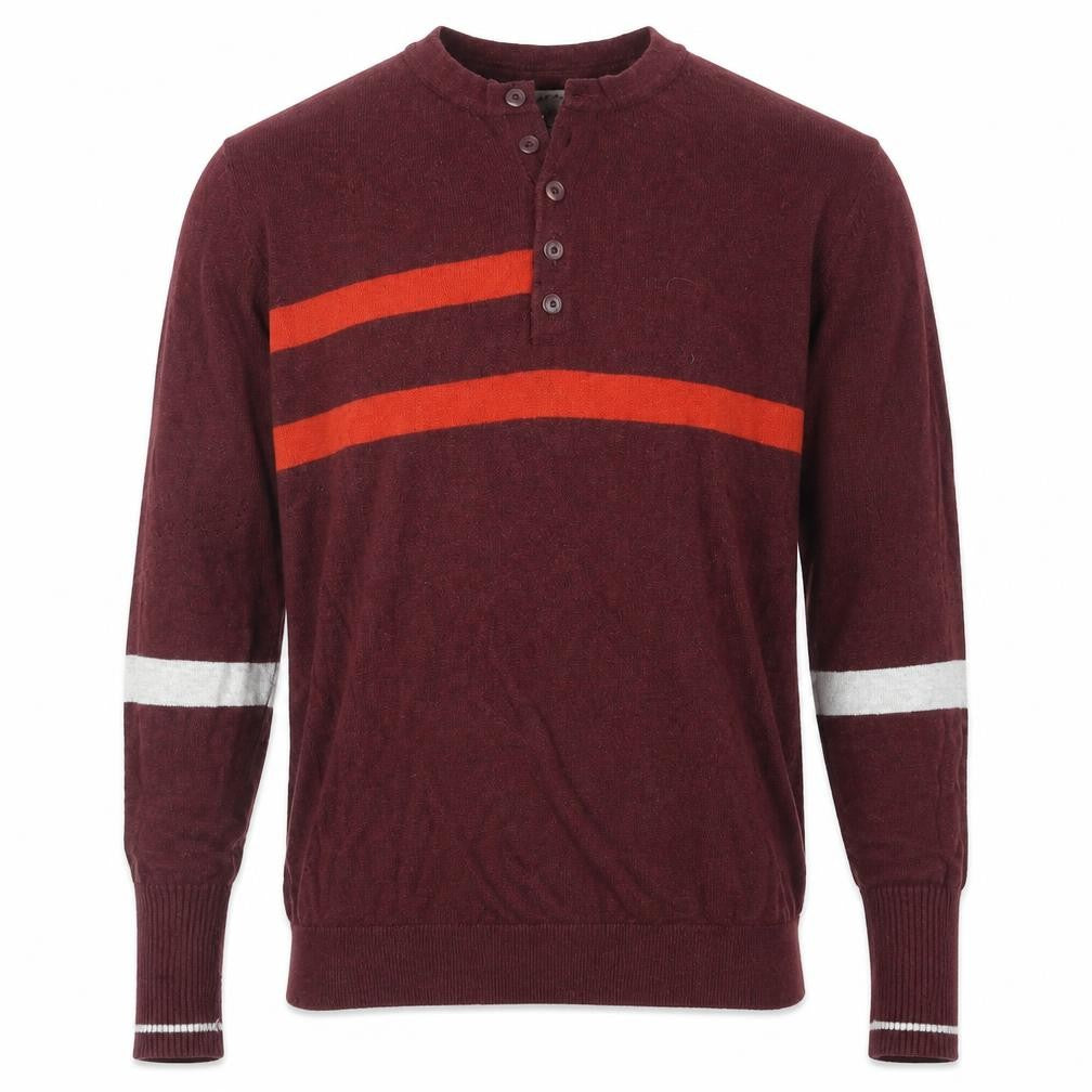FatFace Men's Red Henley Jumper M Striped Cotton Classic Knit