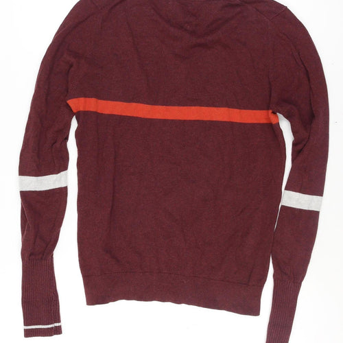 FatFace Men's Red Henley Jumper M Striped Cotton Classic Knit