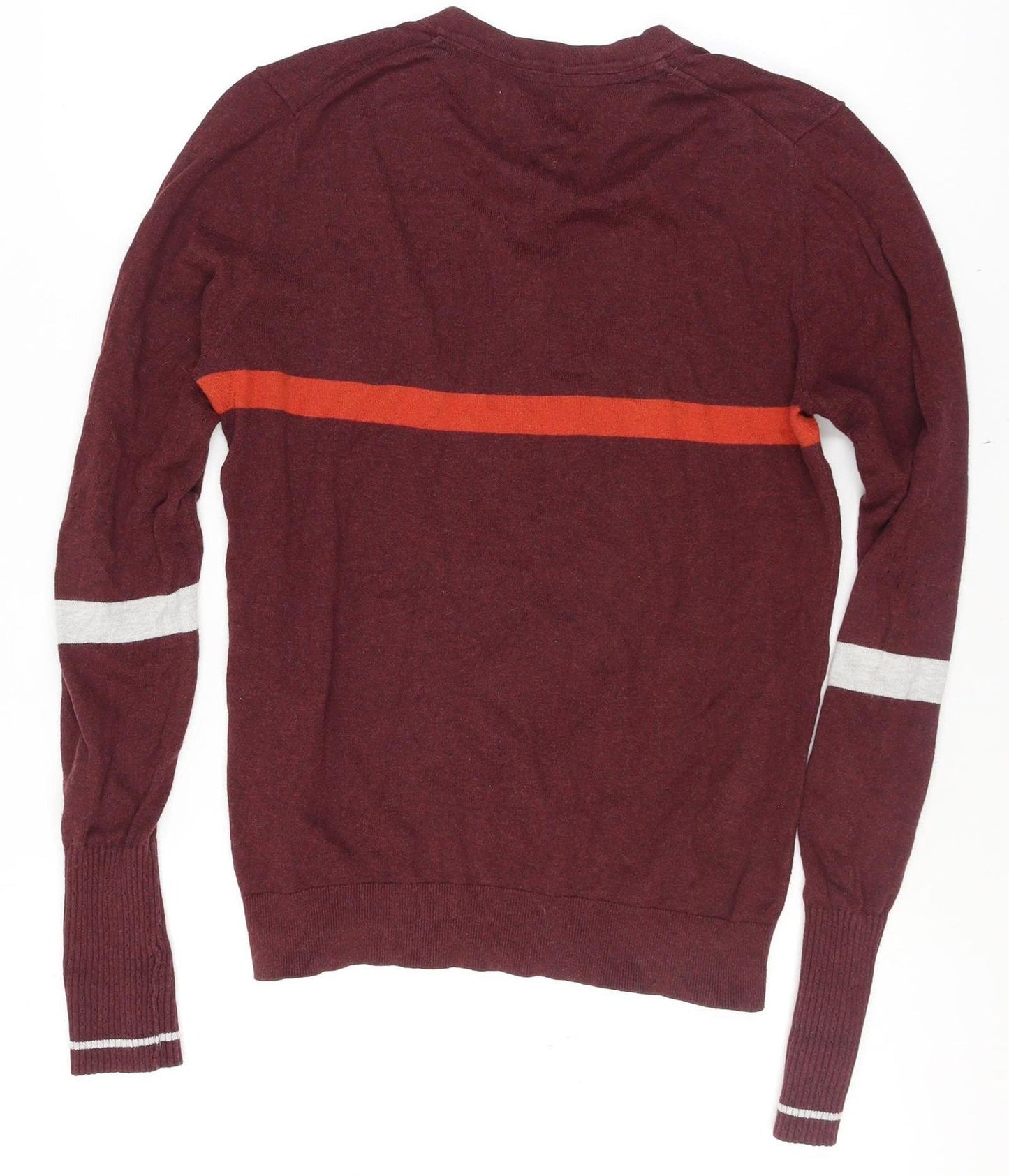 FatFace Men's Red Henley Jumper M Striped Cotton Classic Knit