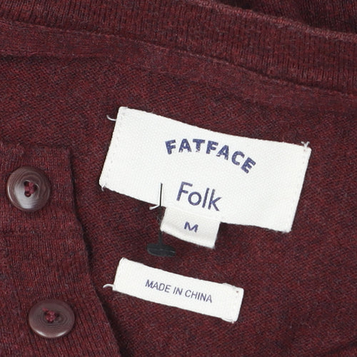 FatFace Men's Red Henley Jumper M Striped Cotton Classic Knit