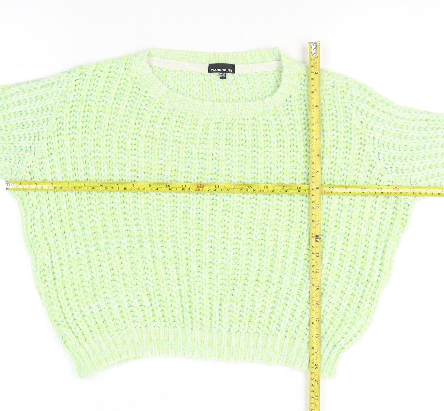 Warehouse Women’s Green Chunky-Knit Crew Neck Jumper Size 10