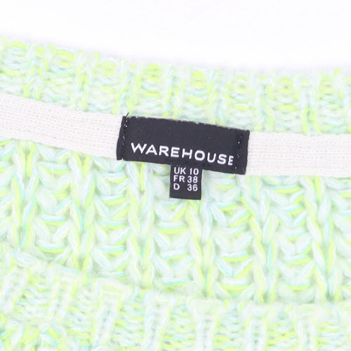 Warehouse Women’s Green Chunky-Knit Crew Neck Jumper Size 10
