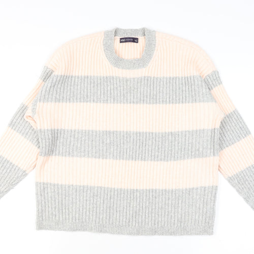 Marks and Spencer Womens Grey Mix Striped Knit Pullover Jumper L