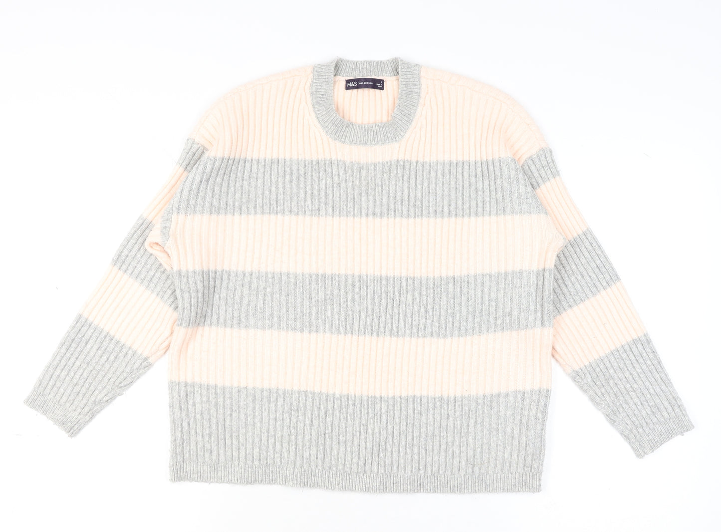 Marks and Spencer Womens Grey Mix Striped Knit Pullover Jumper L