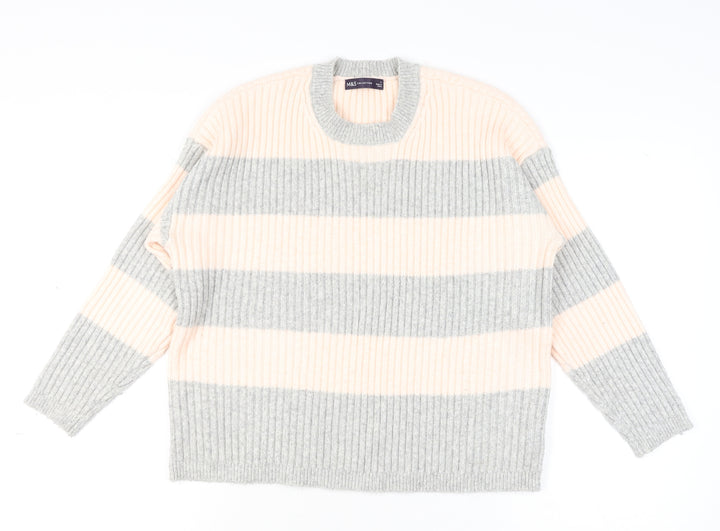 Marks and Spencer Womens Grey Mix Striped Knit Pullover Jumper L