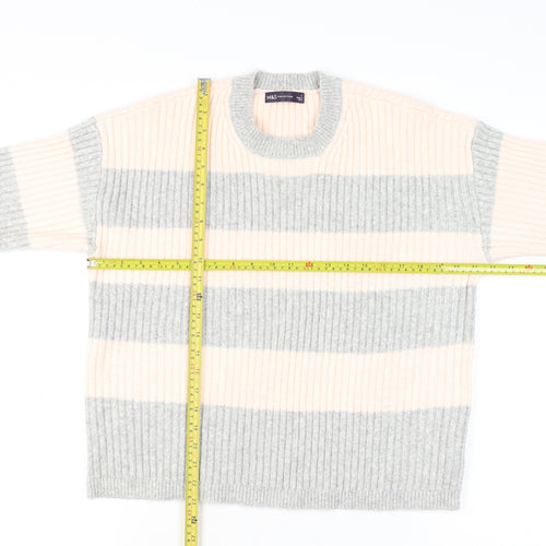 Marks and Spencer Womens Grey Mix Striped Knit Pullover Jumper L