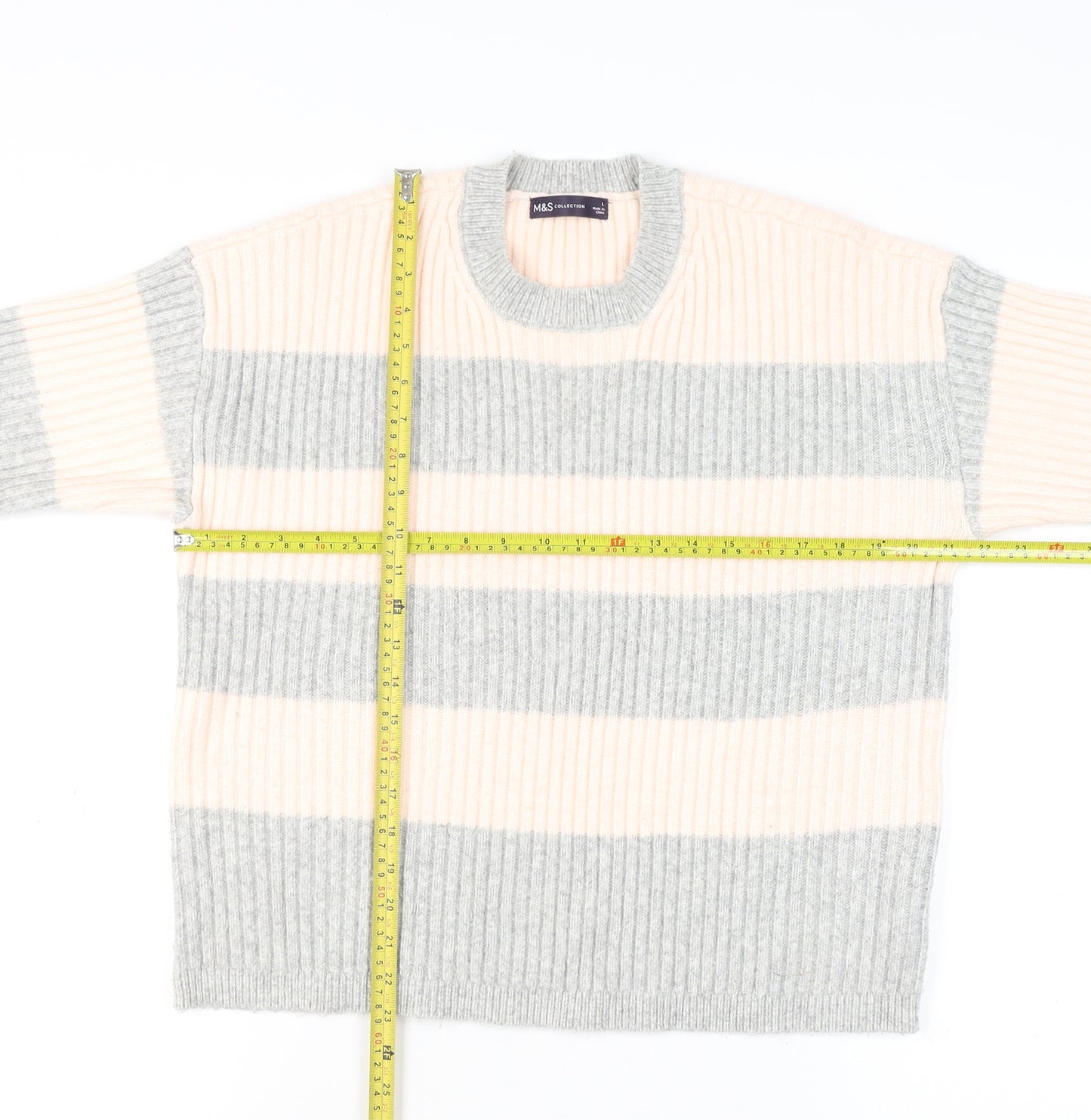 Marks and Spencer Womens Grey Mix Striped Knit Pullover Jumper L