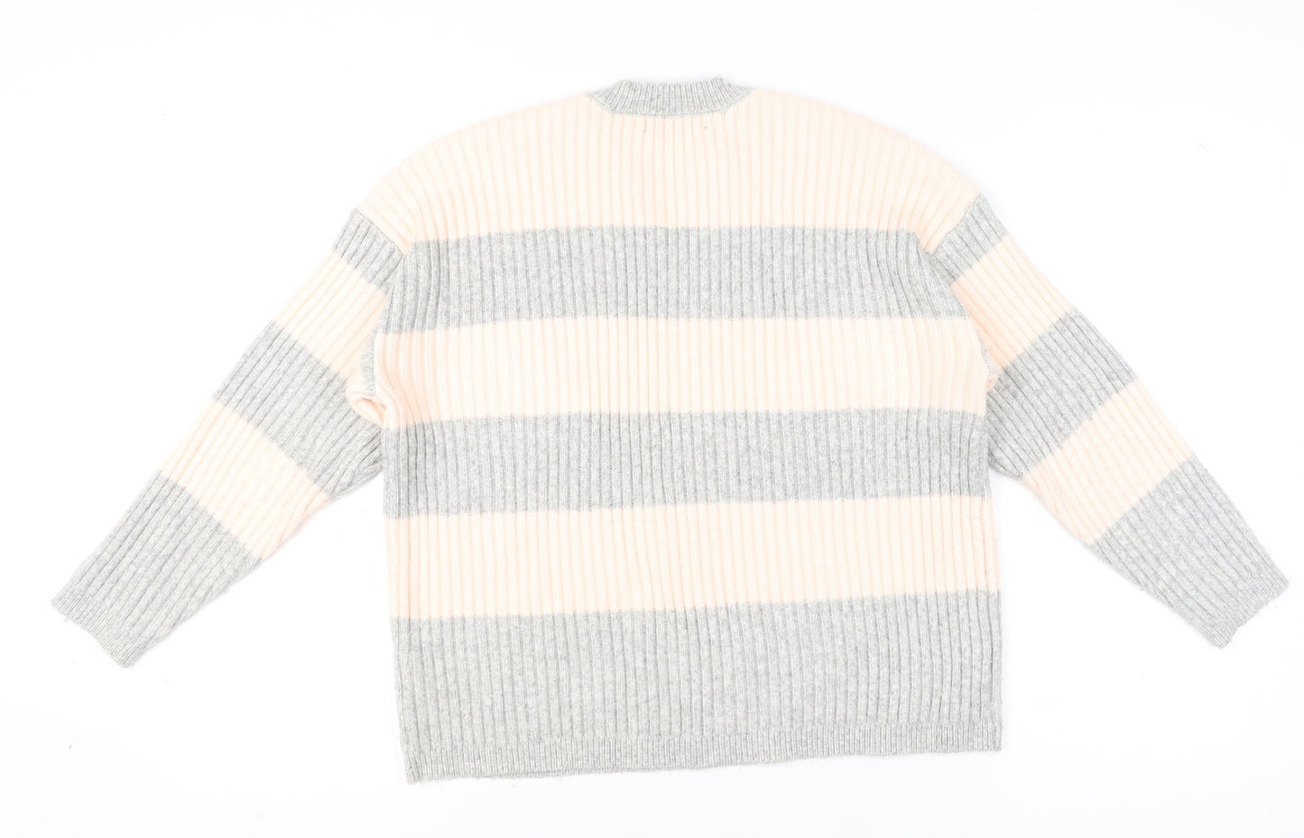 Marks and Spencer Womens Grey Mix Striped Knit Pullover Jumper L