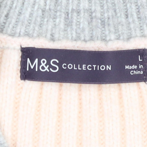 Marks and Spencer Womens Grey Mix Striped Knit Pullover Jumper L