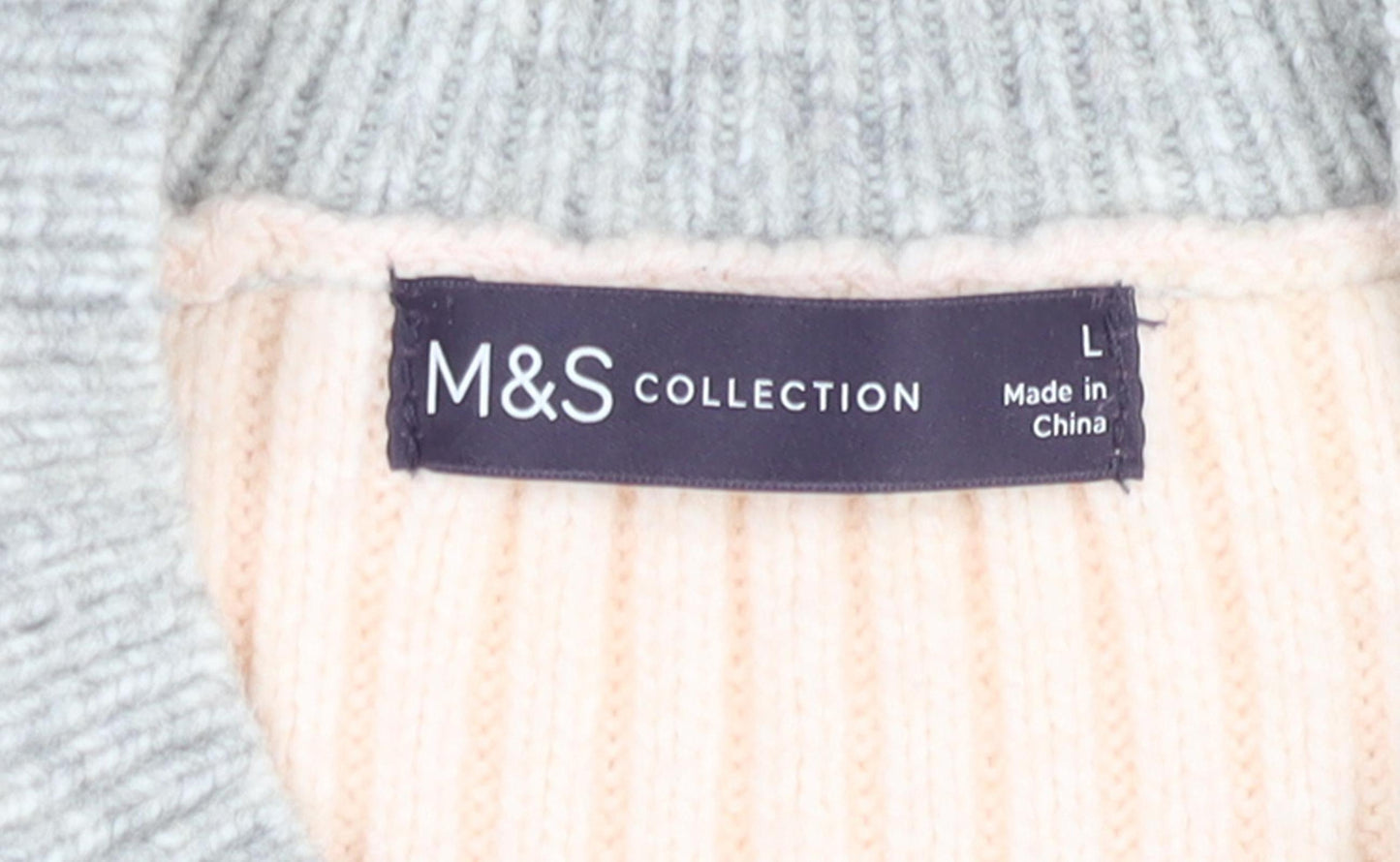 Marks and Spencer Womens Grey Mix Striped Knit Pullover Jumper L